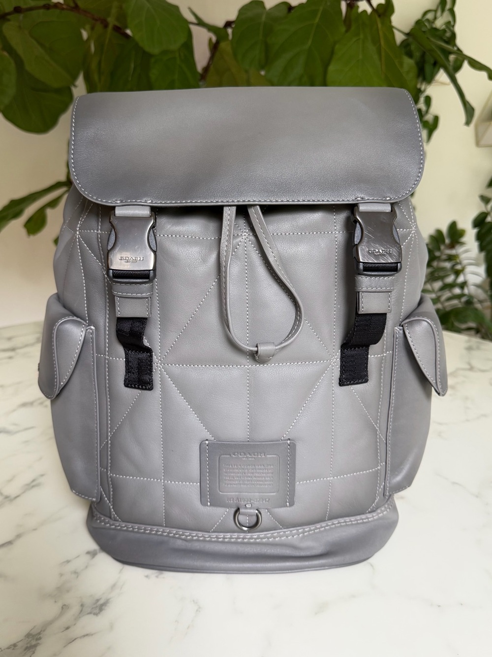 Coach Rivington Leather Backpack with Quilting Black Copper Heather Grey